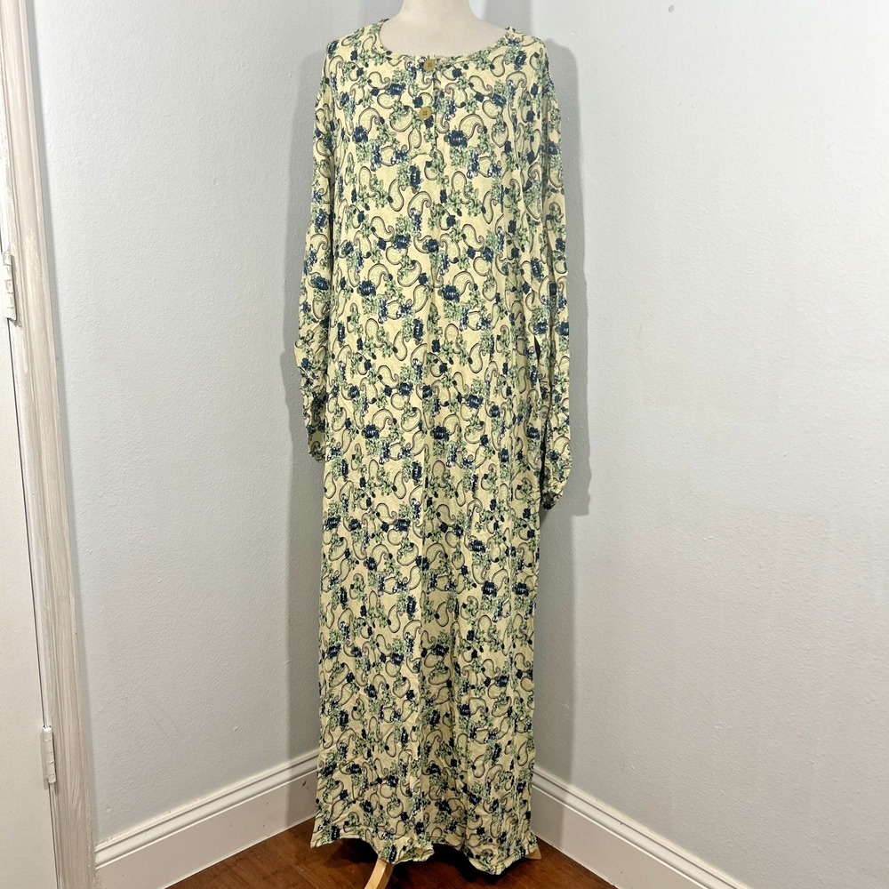 Handmade Kaftan Maxi Dress Womens OS Paisley Rayon Caftan Kimono Beachy